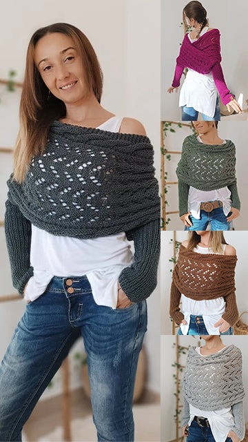 💥Buy 2 Get 10% Off💥Women’s Knitted Cut-Out Shawl Poncho Wrap-16