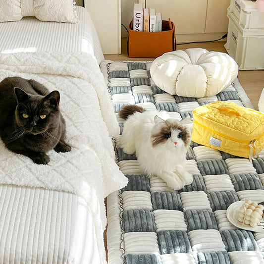 ⏰Last day 49% OFF🔥Cream-coloured Large Plaid Square Pet Carpet Bed Sofa Cover