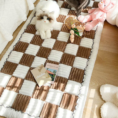 ⏰Last day 49% OFF🔥Cream-coloured Large Plaid Square Pet Carpet Bed Sofa Cover