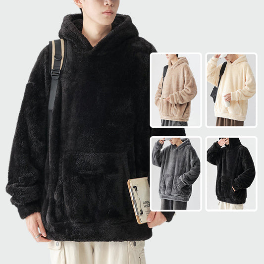 🔥Early Winter Discount-49% OFF⏰Men's Solid Color Thickened Loose Fuzzy Hooded Sweatshirt